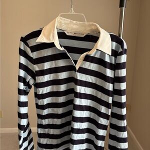 Tommy Hilfiger Navy and White Striped Long Sleeve Shirt